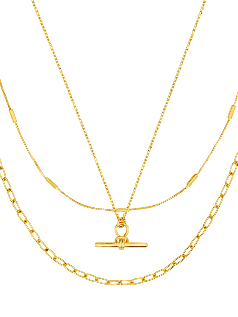 Orelia Dainty T-Bar 3-Row necklace in pale gold - British product