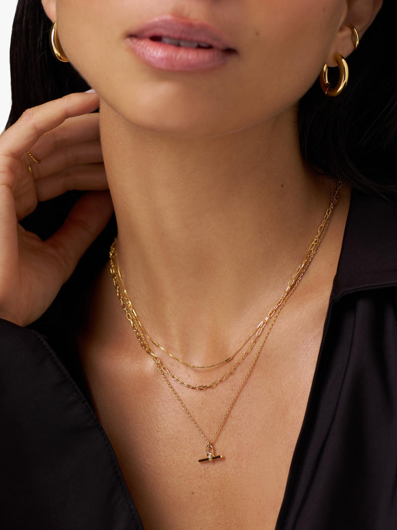 Orelia Dainty T-Bar 3-Row necklace in pale gold - British product