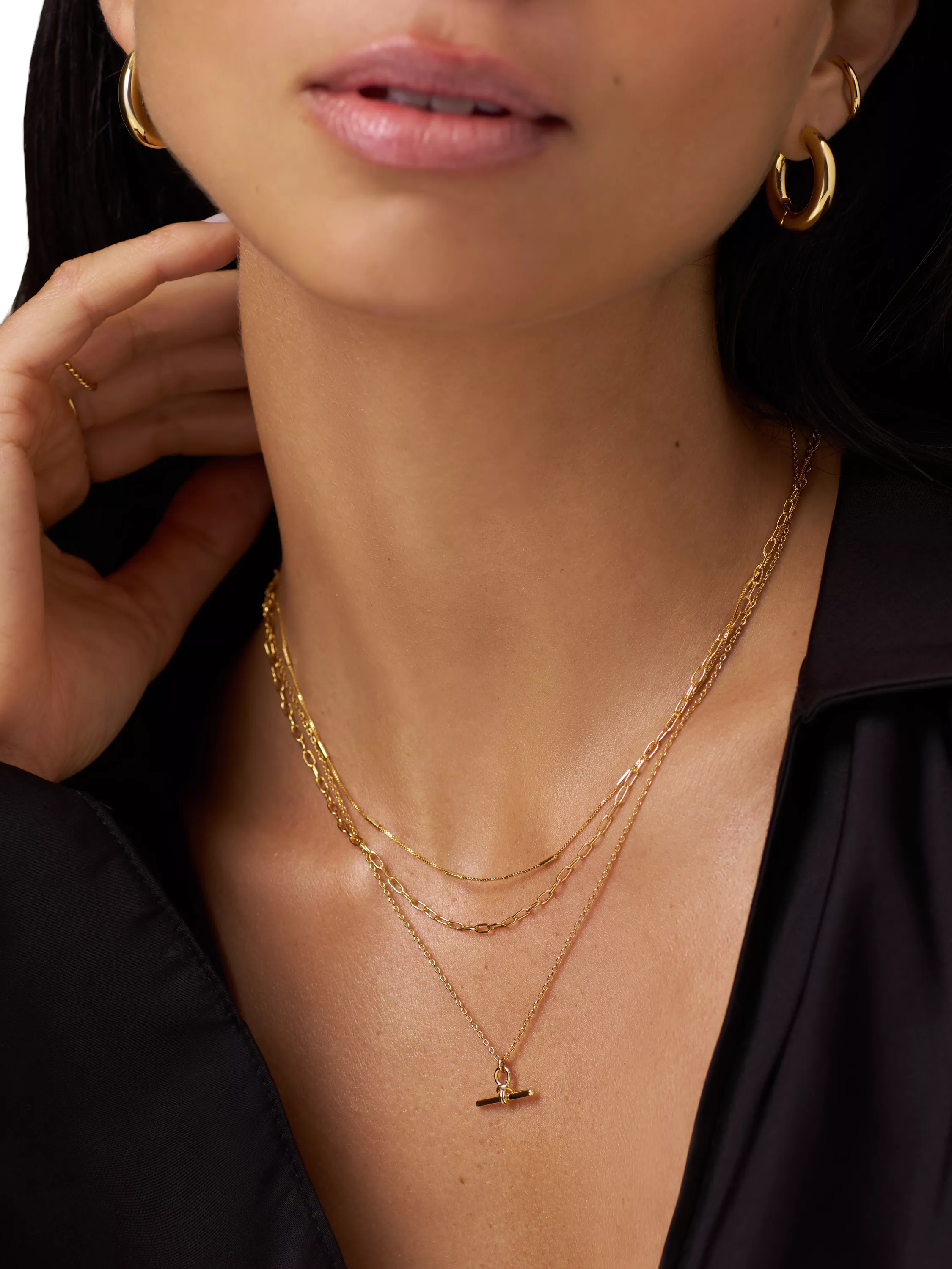 Orelia Dainty T-Bar 3-Row necklace in pale gold - British product