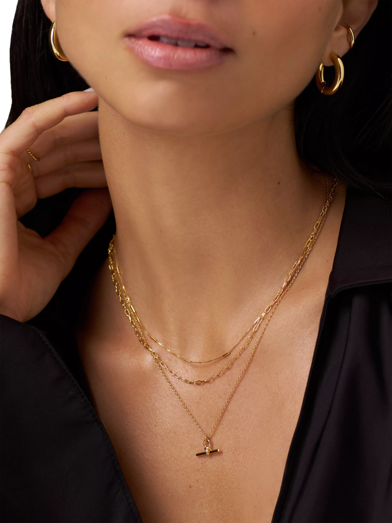 Orelia Dainty T-Bar 3-Row necklace in pale gold - British product