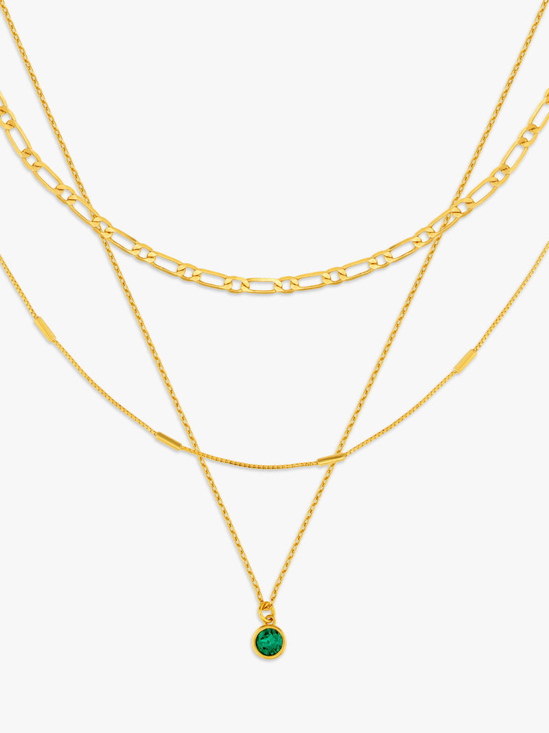 Orelia Swarovski crystal 3-row necklace gold emerald - British product