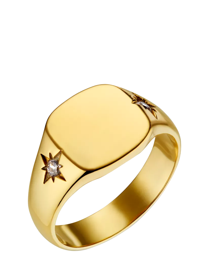 Orelia LUXE Crystal Starburst Signet Ring, Pale Gold, L