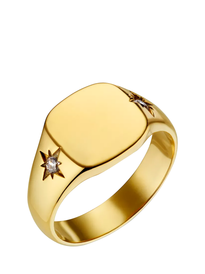Orelia LUXE Crystal Starburst Signet Ring, Pale Gold, L