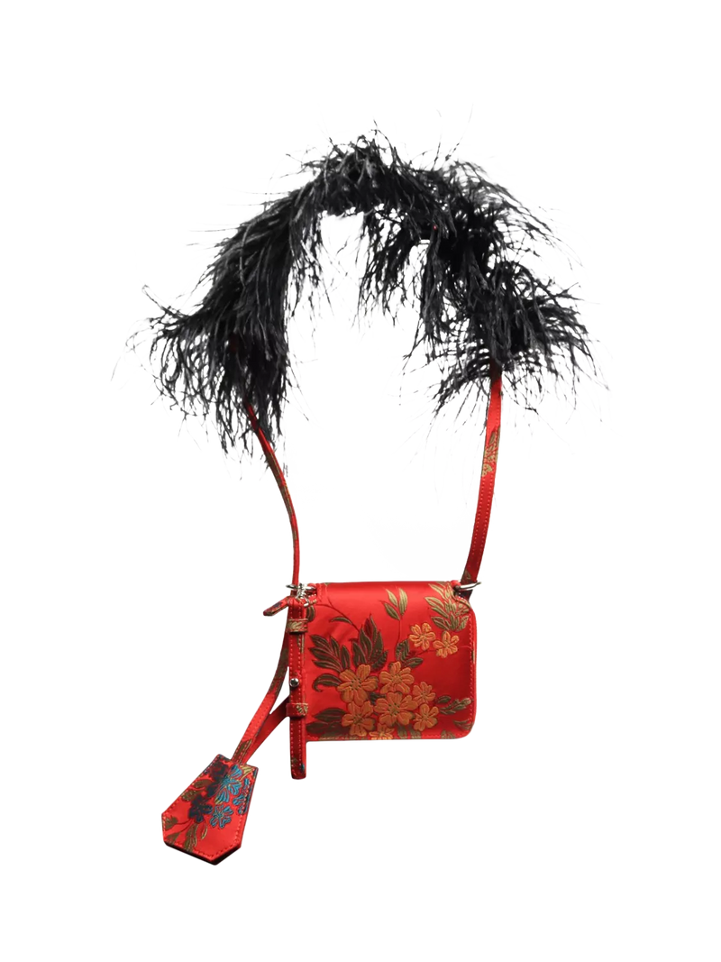 Marques Almeida red floral jacquard crossbody bag, UK version