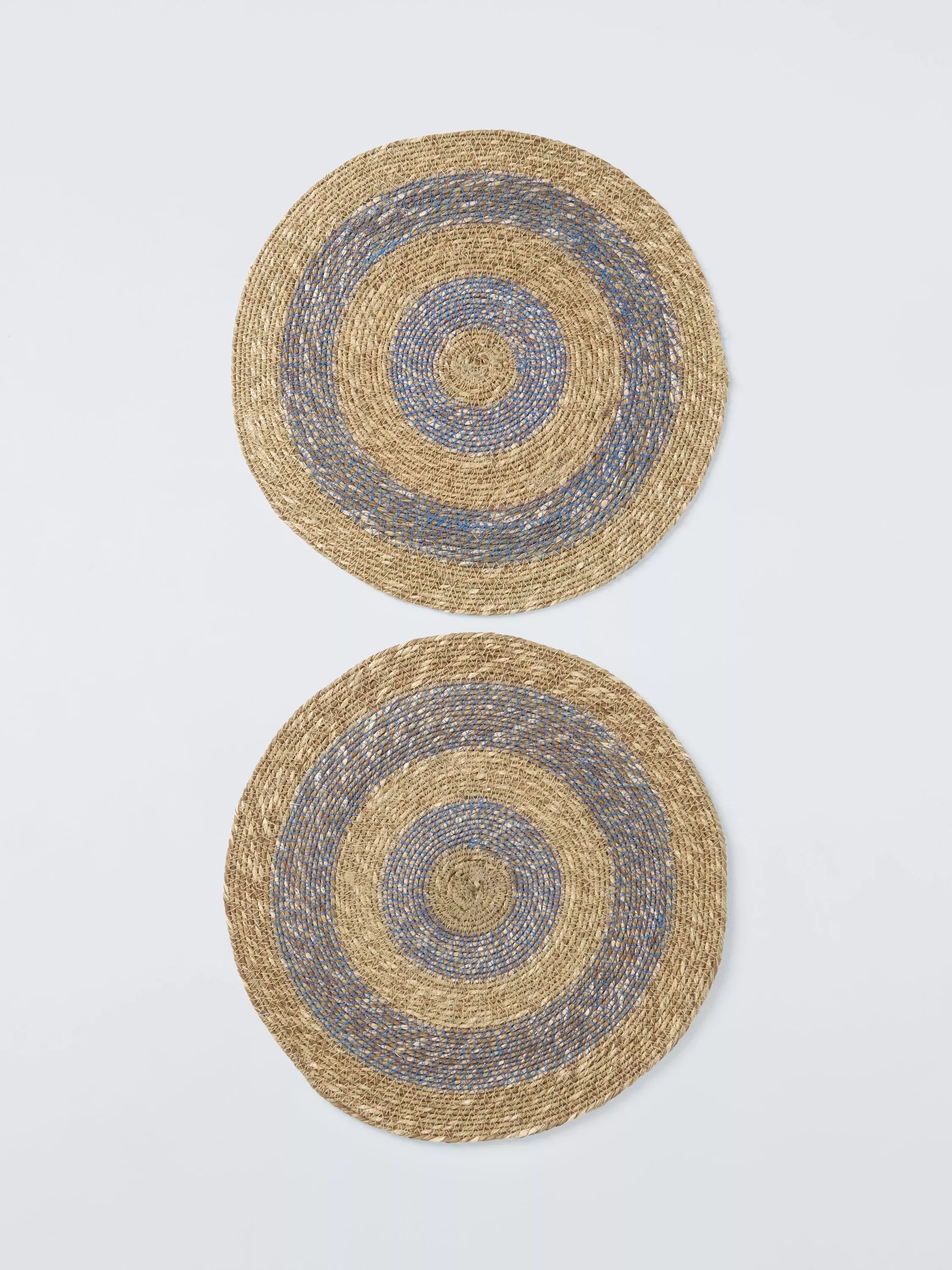 John Lewis jute round placemats cobalt natural 35cm, imported from the UK