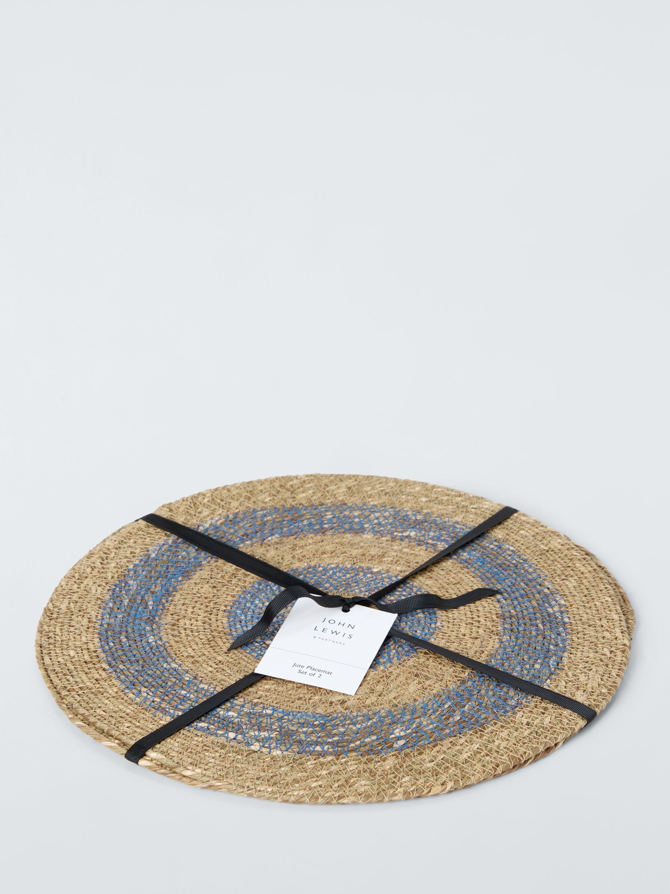 John Lewis jute round placemats cobalt natural 35cm, imported from the UK