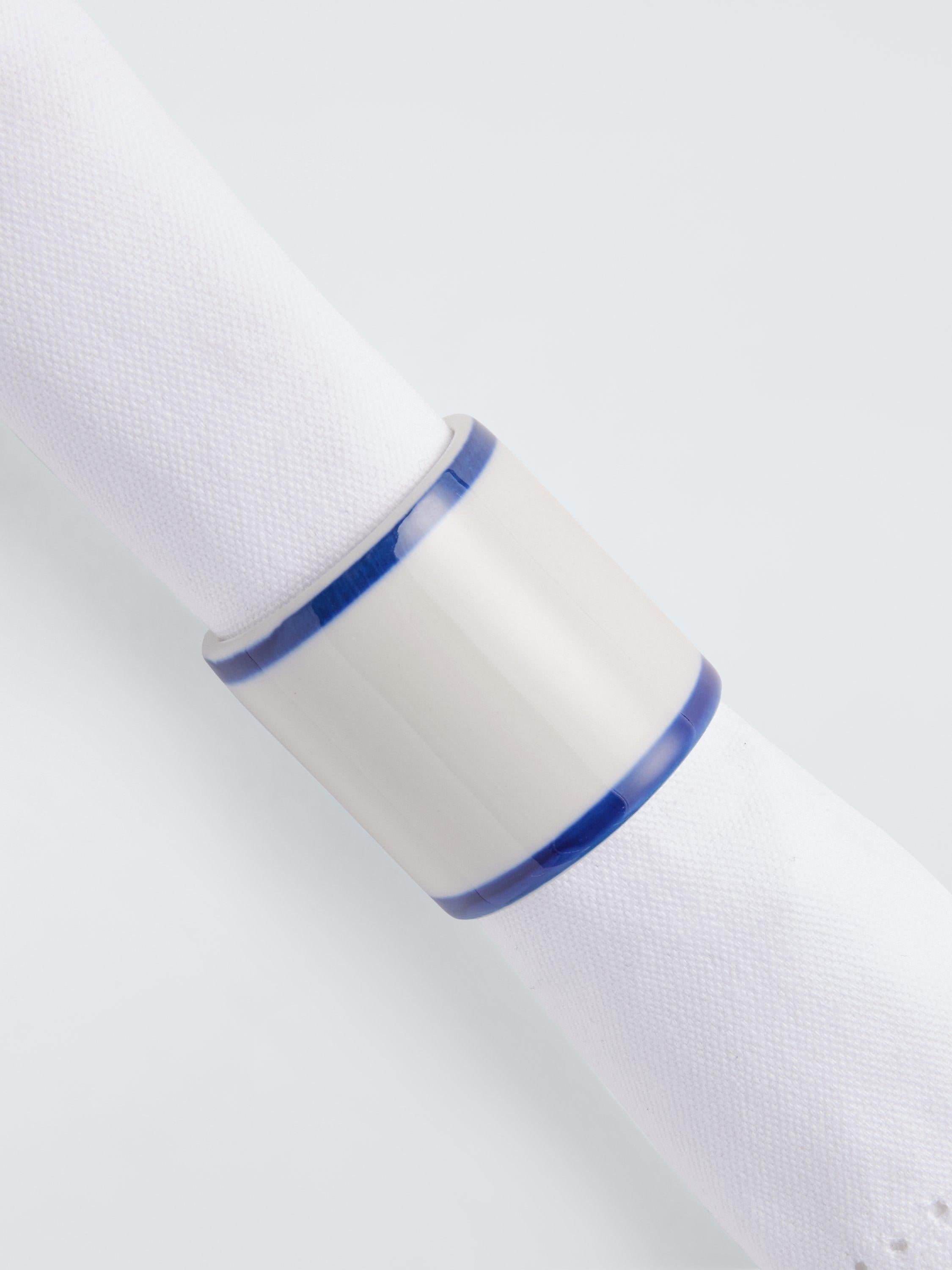 John Lewis ceramic napkin ring set of 4 white blue (British brand)