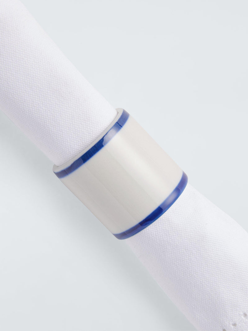 John Lewis ceramic napkin ring set of 4 white blue (British brand)