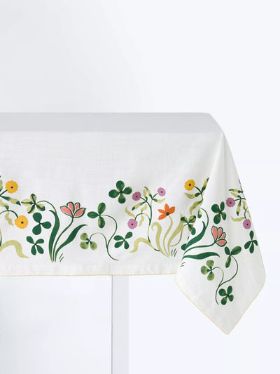 John Lewis John Lewis x Anine Cecilie Iversen Floral Border Cotton Tablecloth White Multi 250 x 160cm- Buy online at McGrocer