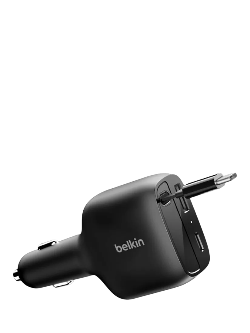Belkin retractable car charger USB-C USB-A 75W black - British product