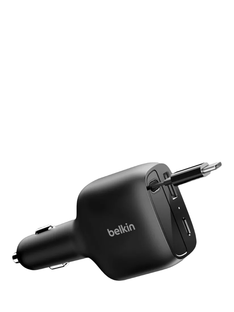 Belkin retractable car charger USB-C USB-A 75W black - British product