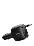 Belkin retractable car charger USB-C USB-A 75W black - British product