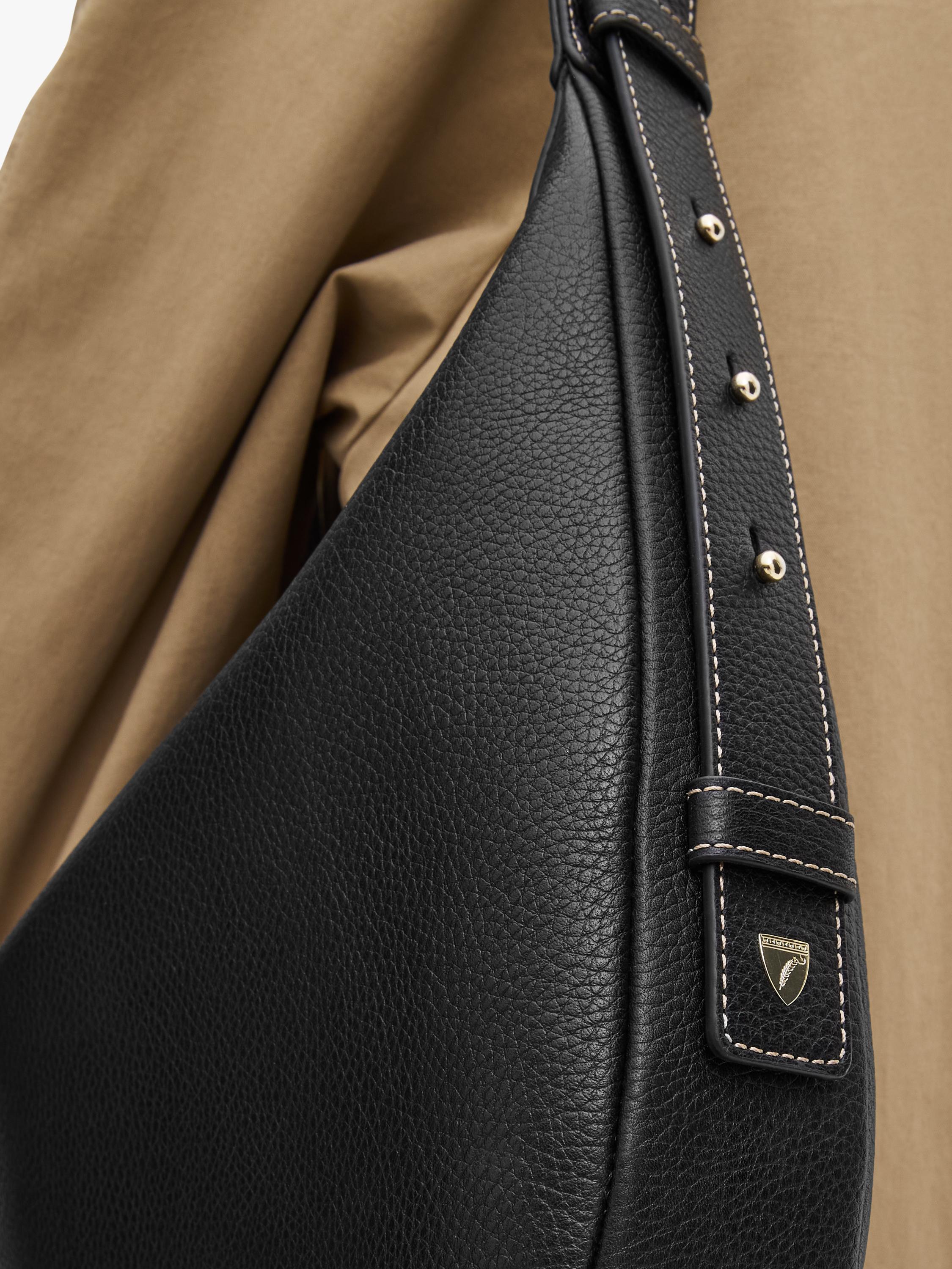 Aspinal of London large crescent bag in pebble leather - British product