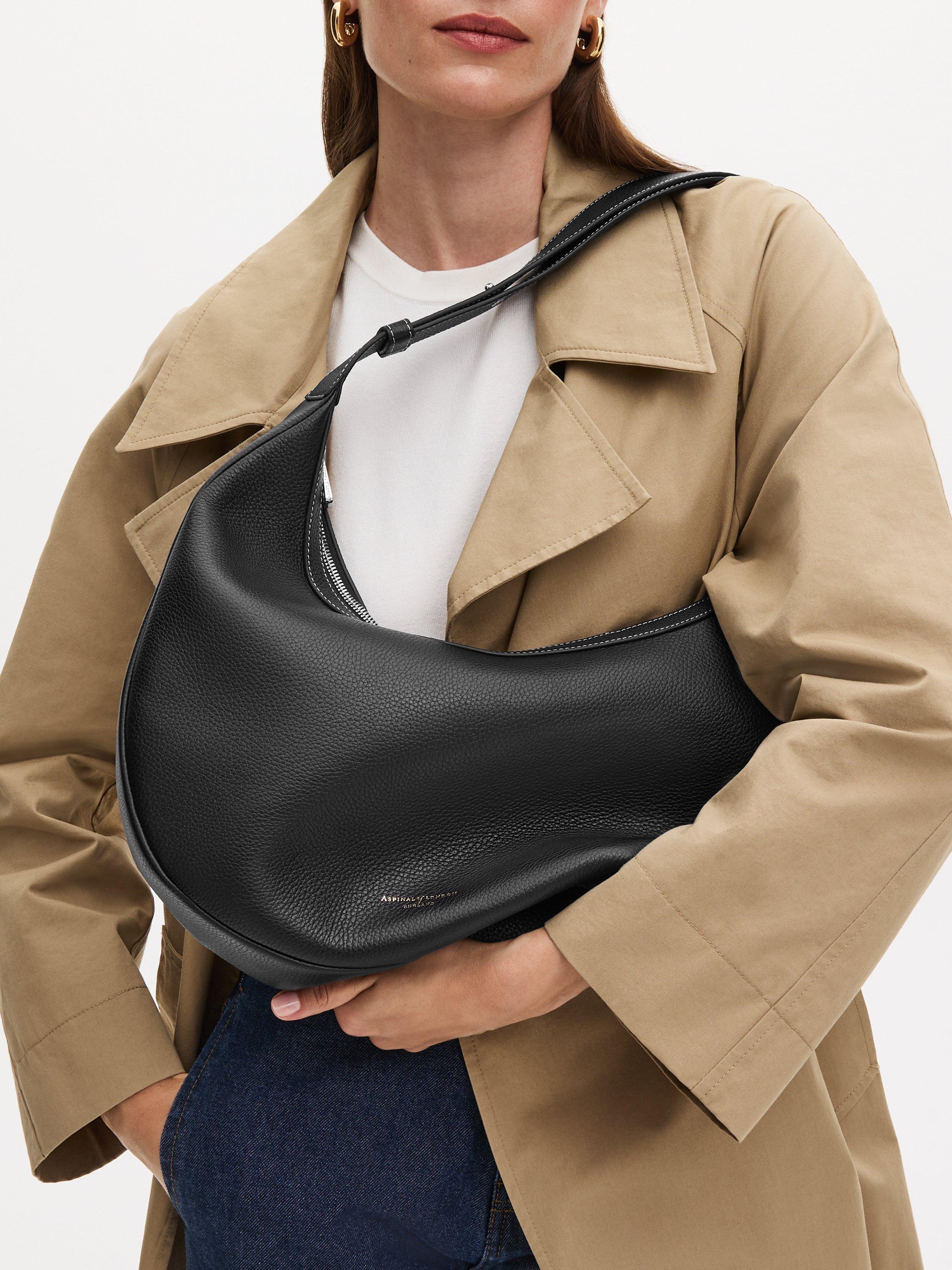 Aspinal of London large crescent bag in pebble leather - British product