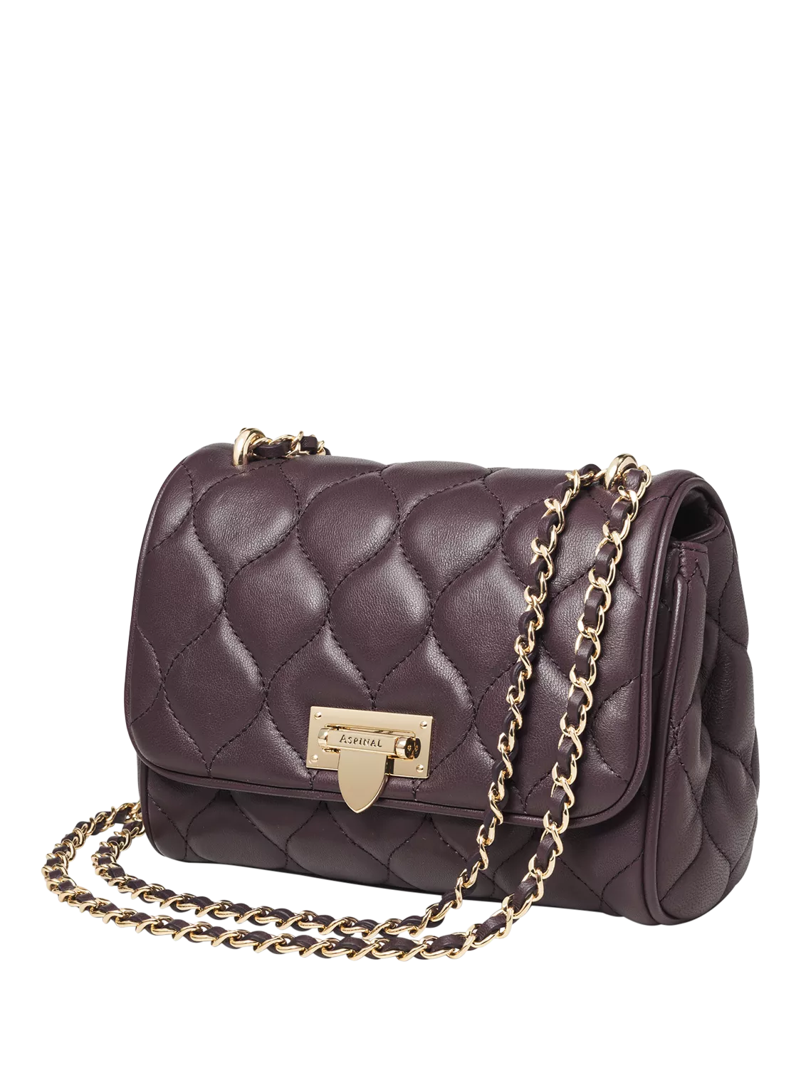 Aspinal of London Lottie quilted leather shoulder bag Fig, UK version