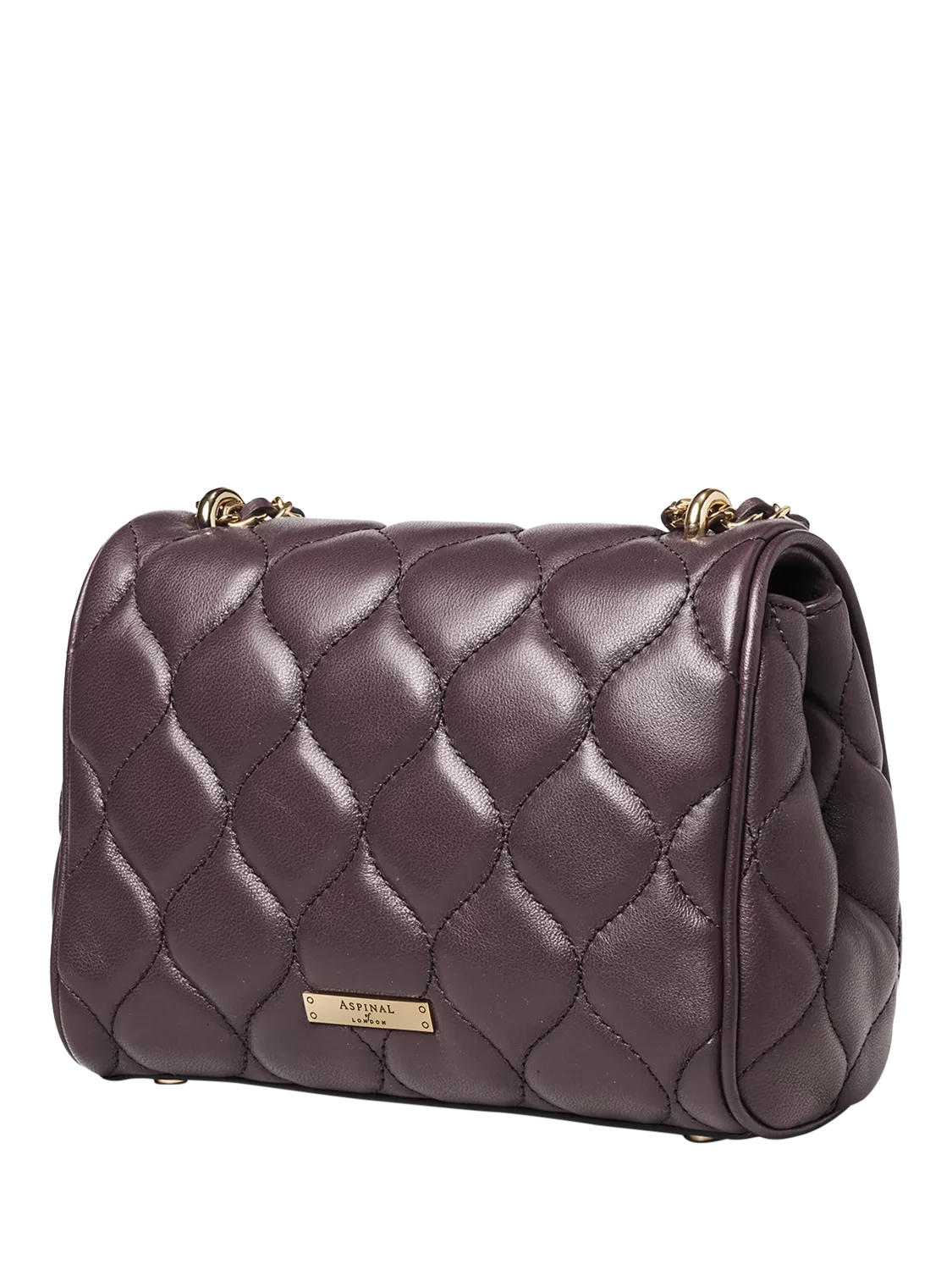 Aspinal of London Lottie quilted leather shoulder bag Fig, UK version