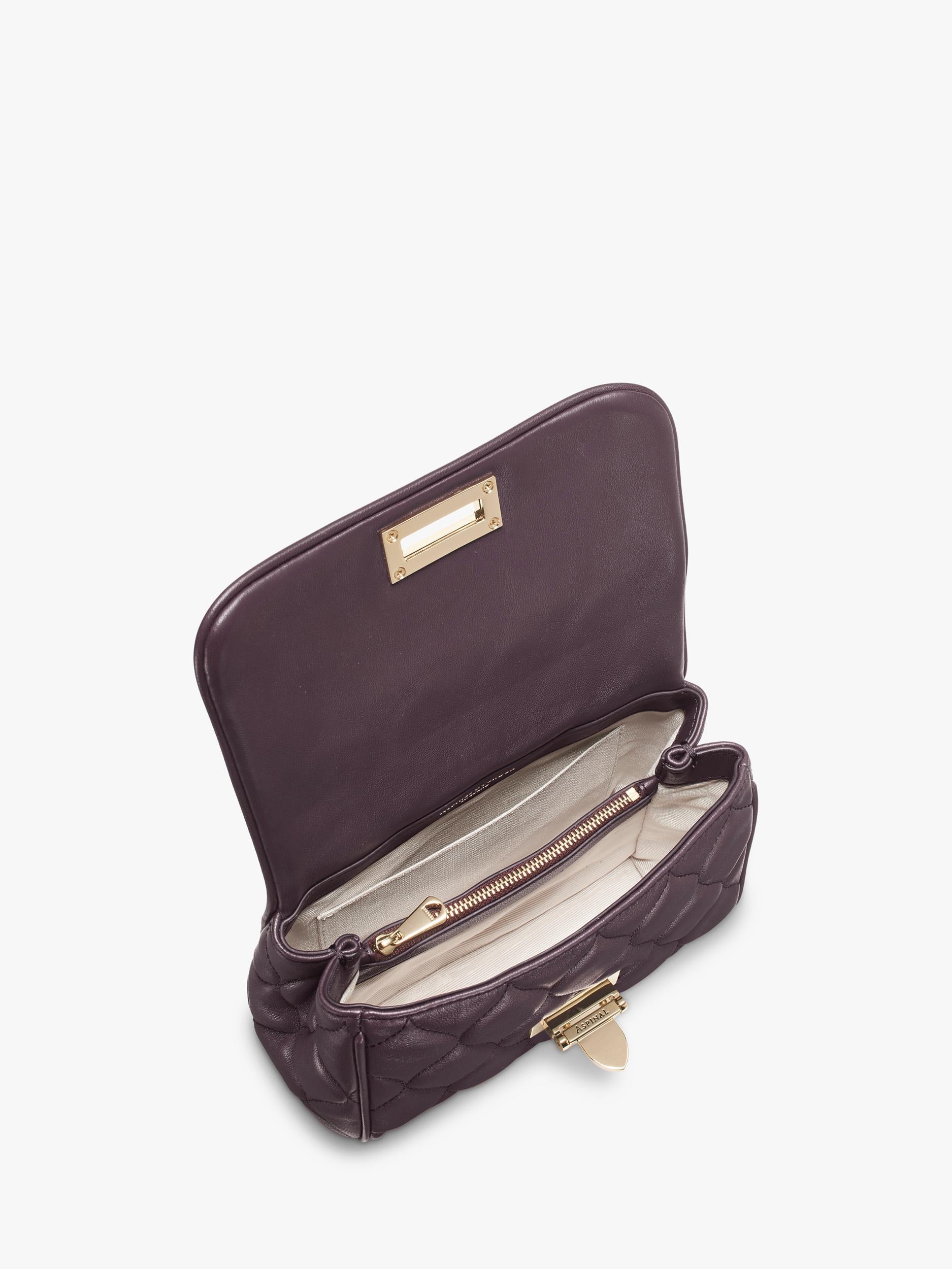 Aspinal of London Lottie quilted leather shoulder bag Fig, UK version