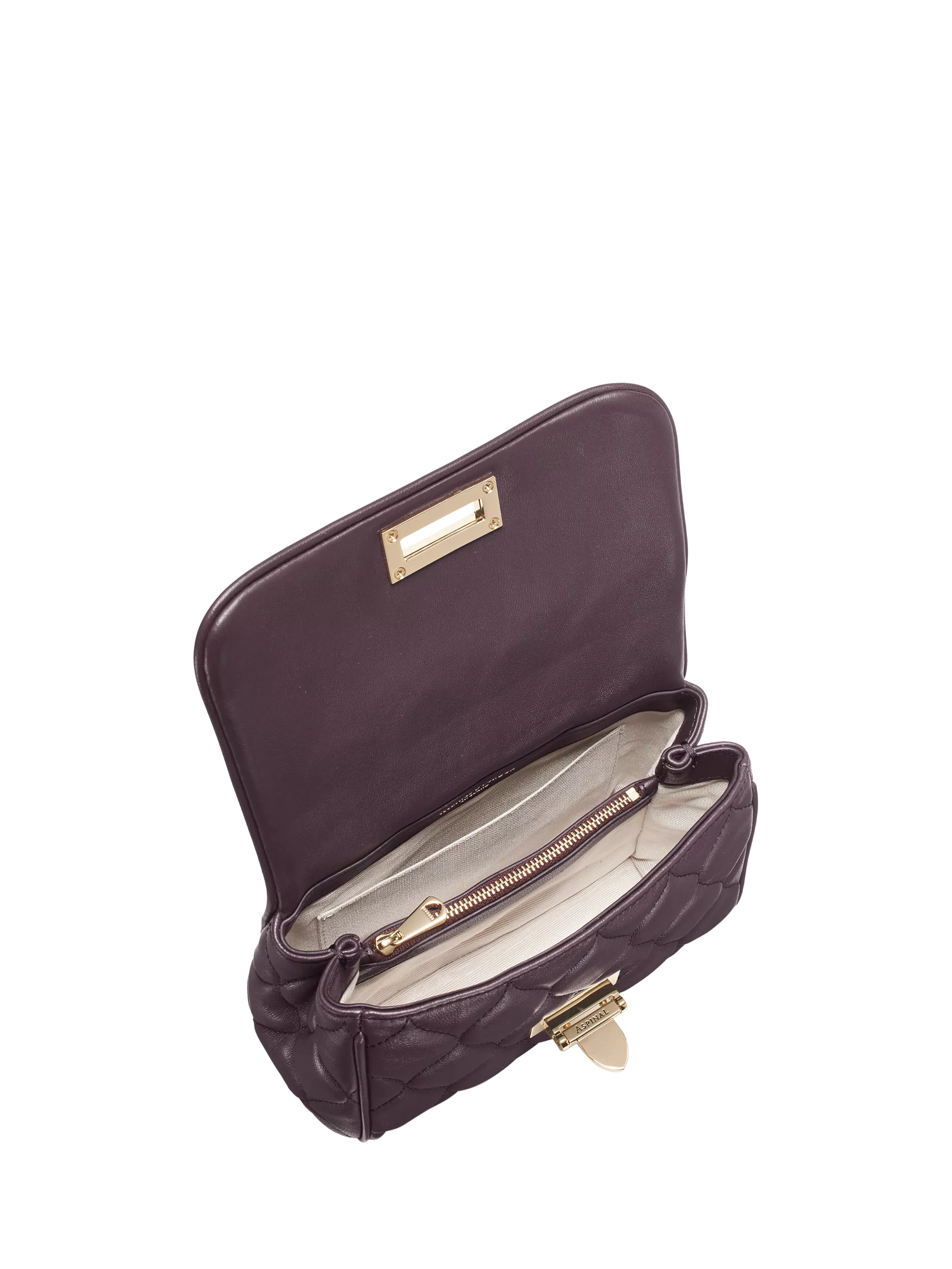 Aspinal of London Lottie quilted leather shoulder bag Fig, UK version
