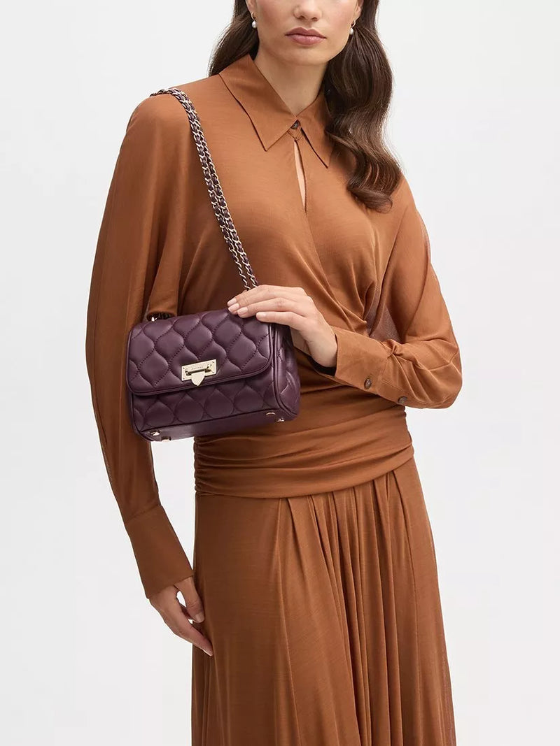 Aspinal of London Lottie quilted leather shoulder bag Fig, UK version