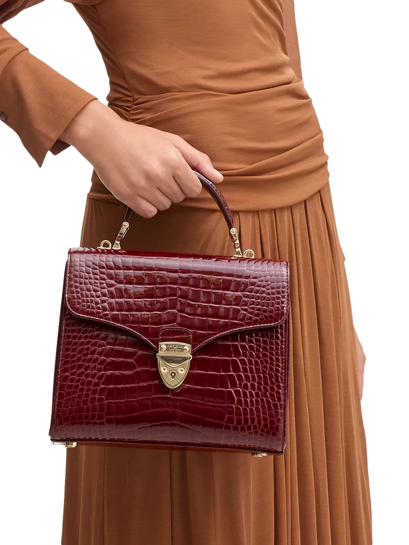 Aspinal of London Mayfair leather top handle bag Merlot, imported from the UK