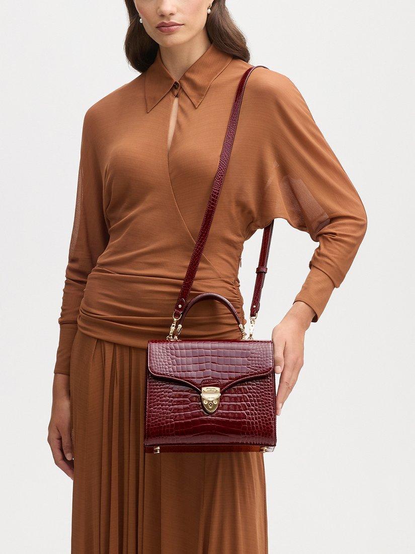 Aspinal of London Mayfair leather top handle bag Merlot, imported from the UK