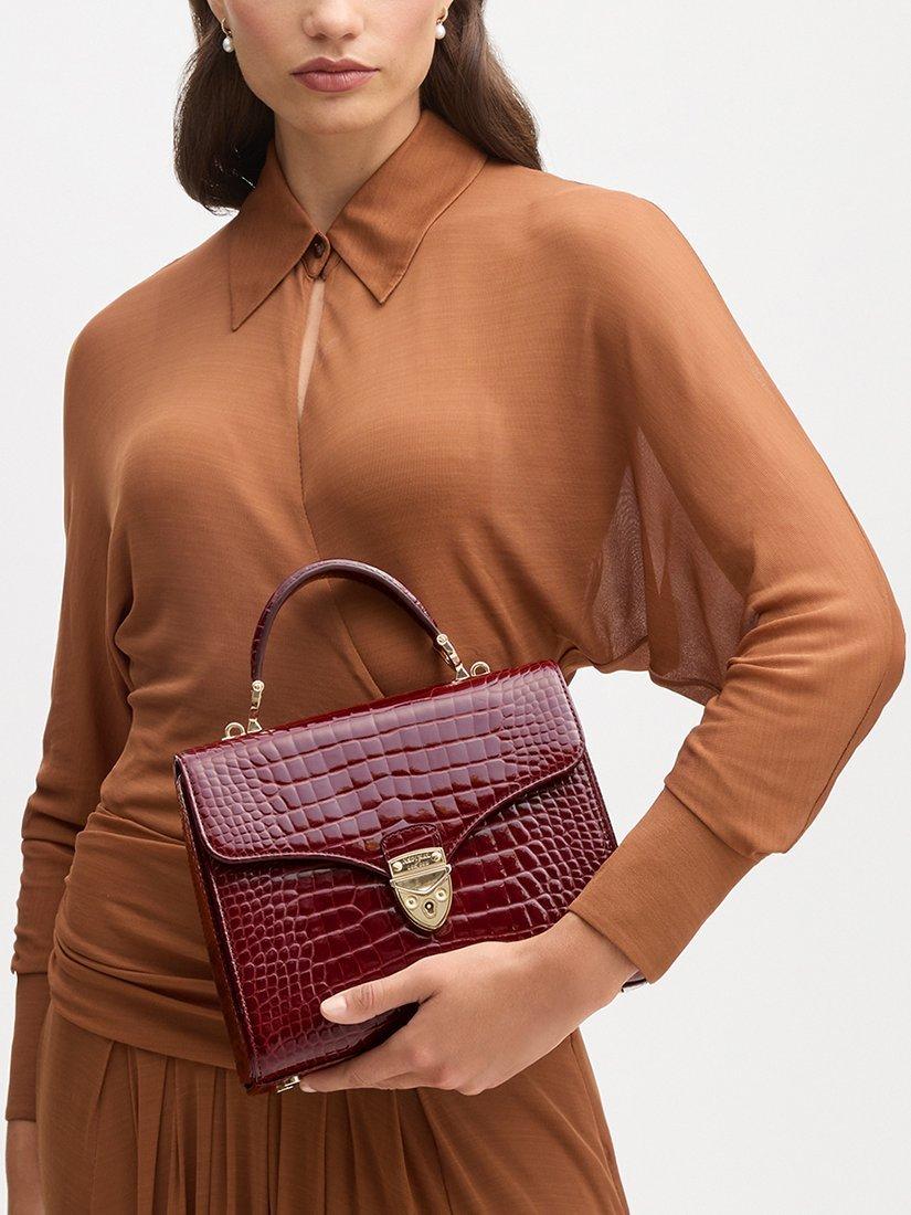 Aspinal of London Mayfair leather top handle bag Merlot, imported from the UK