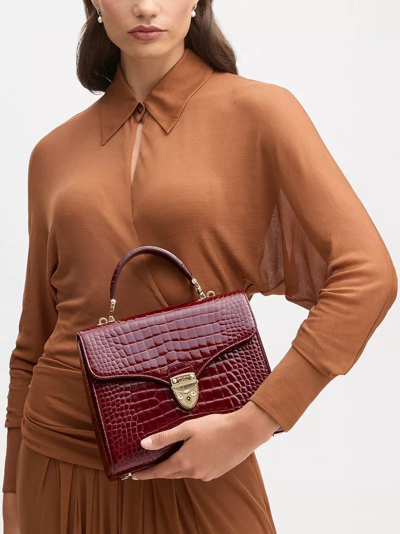 Aspinal of London Mayfair leather top handle bag Merlot, imported from the UK