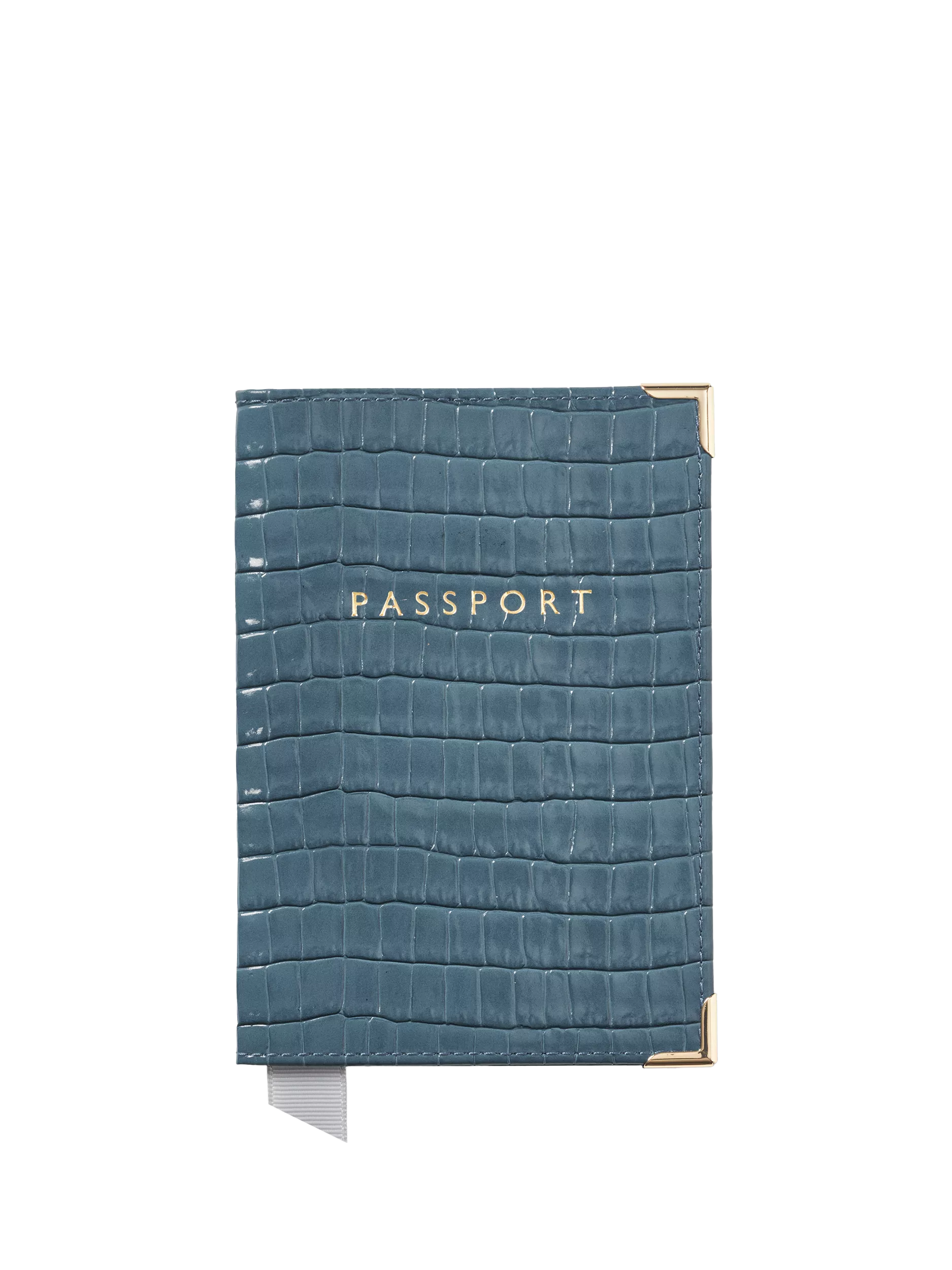 Aspinal London croc leather passport cover peacock UK version