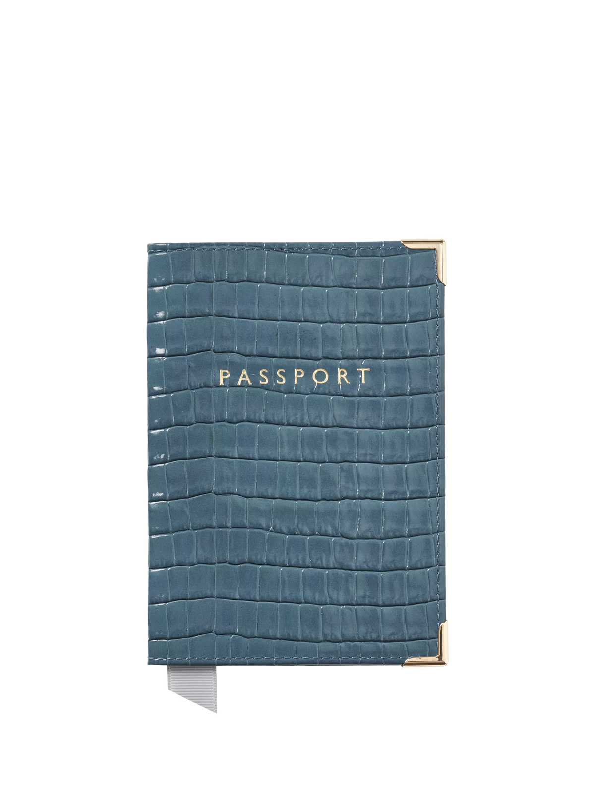 Aspinal London croc leather passport cover peacock UK version