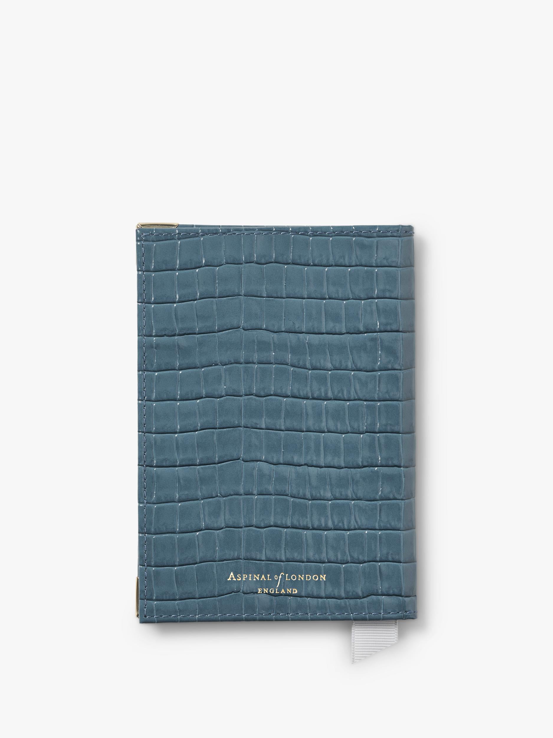 Aspinal London croc leather passport cover peacock UK version