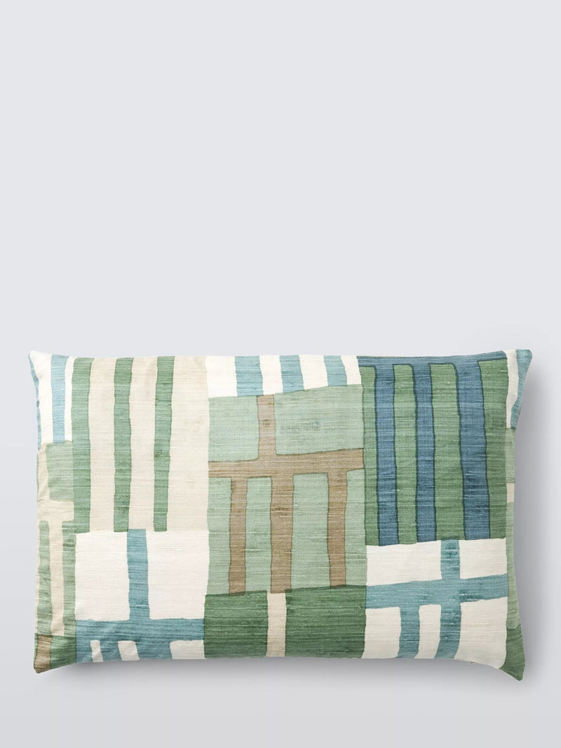 Harlequin Monolith silk cushion in Jade/Kyanite 40x60cm, imported from the UK