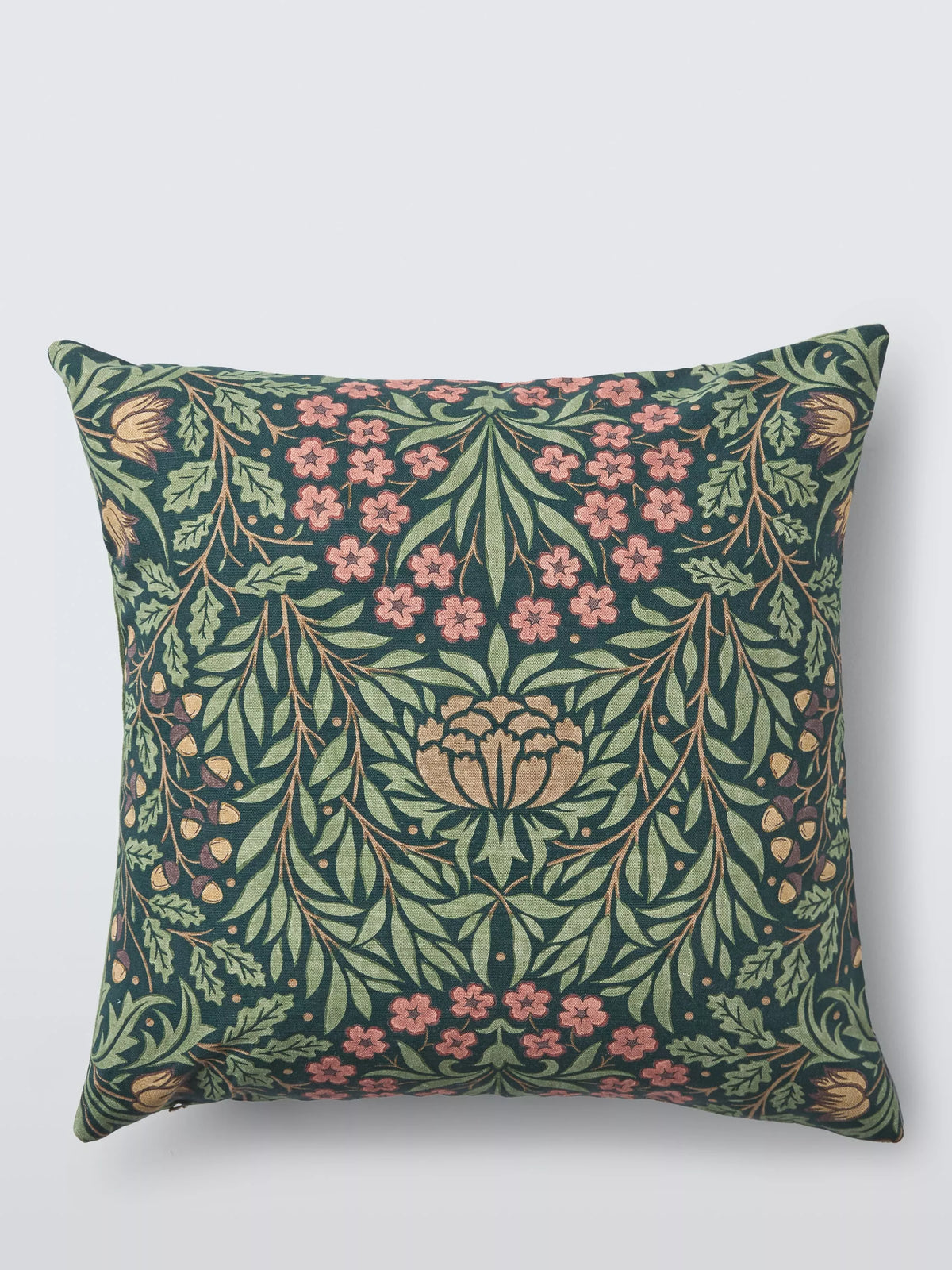 Morris & Co. floral cushion in forest green, imported from the UK