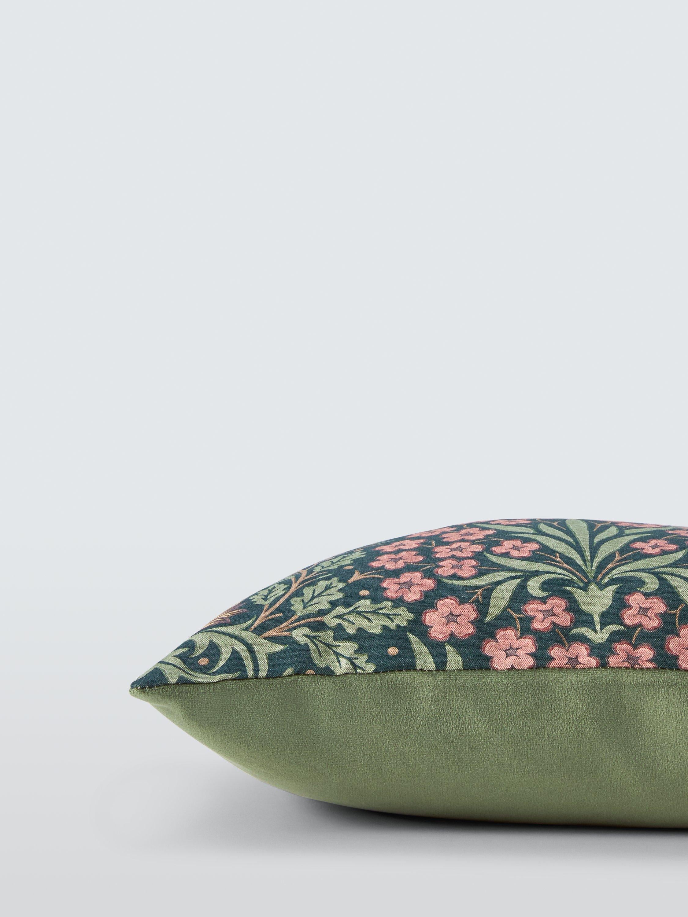 Morris & Co. floral cushion in forest green, imported from the UK