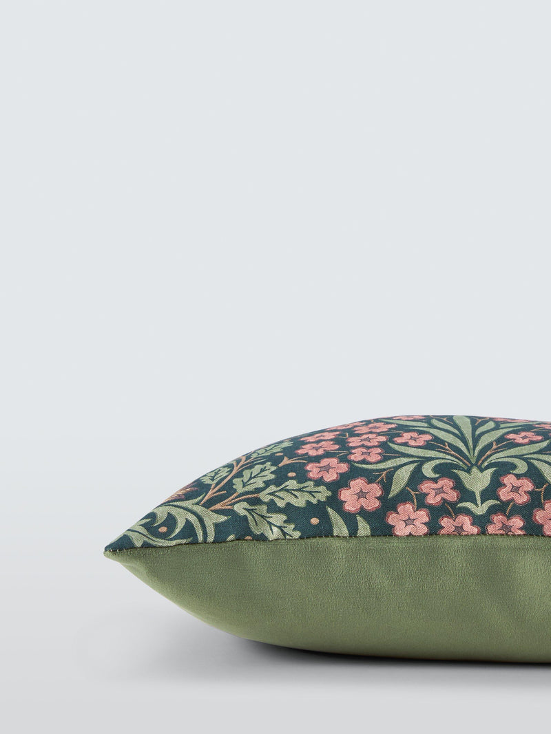 Morris & Co. floral cushion in forest green, imported from the UK