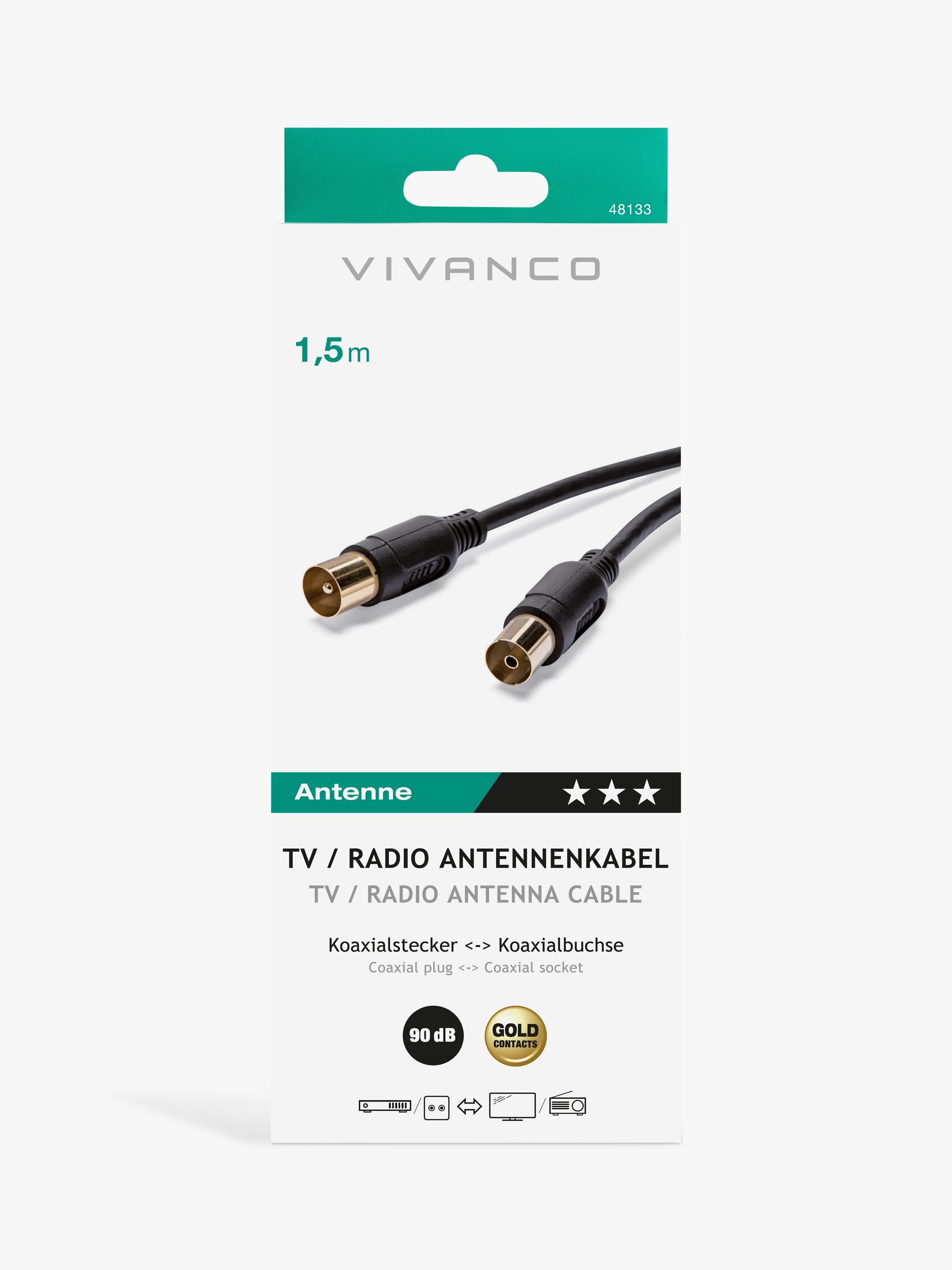 Vivanco coaxial aerial cable 90dB 1.5m black (British brand)