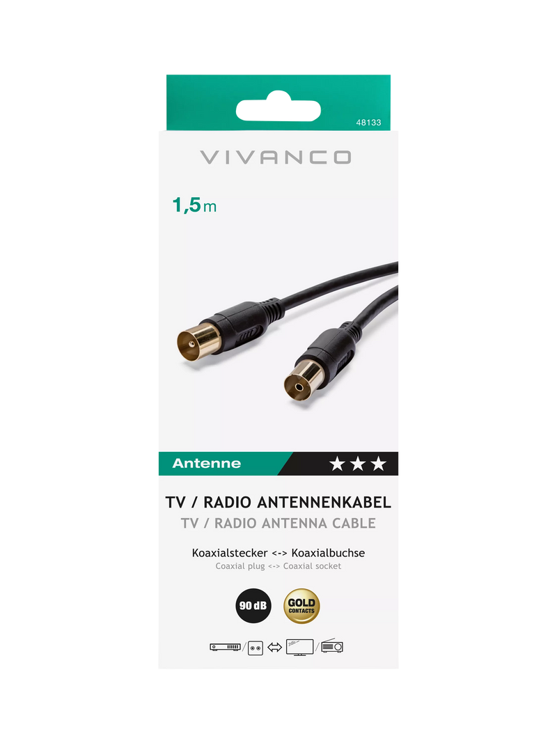Vivanco coaxial aerial cable 90dB 1.5m black (British brand)