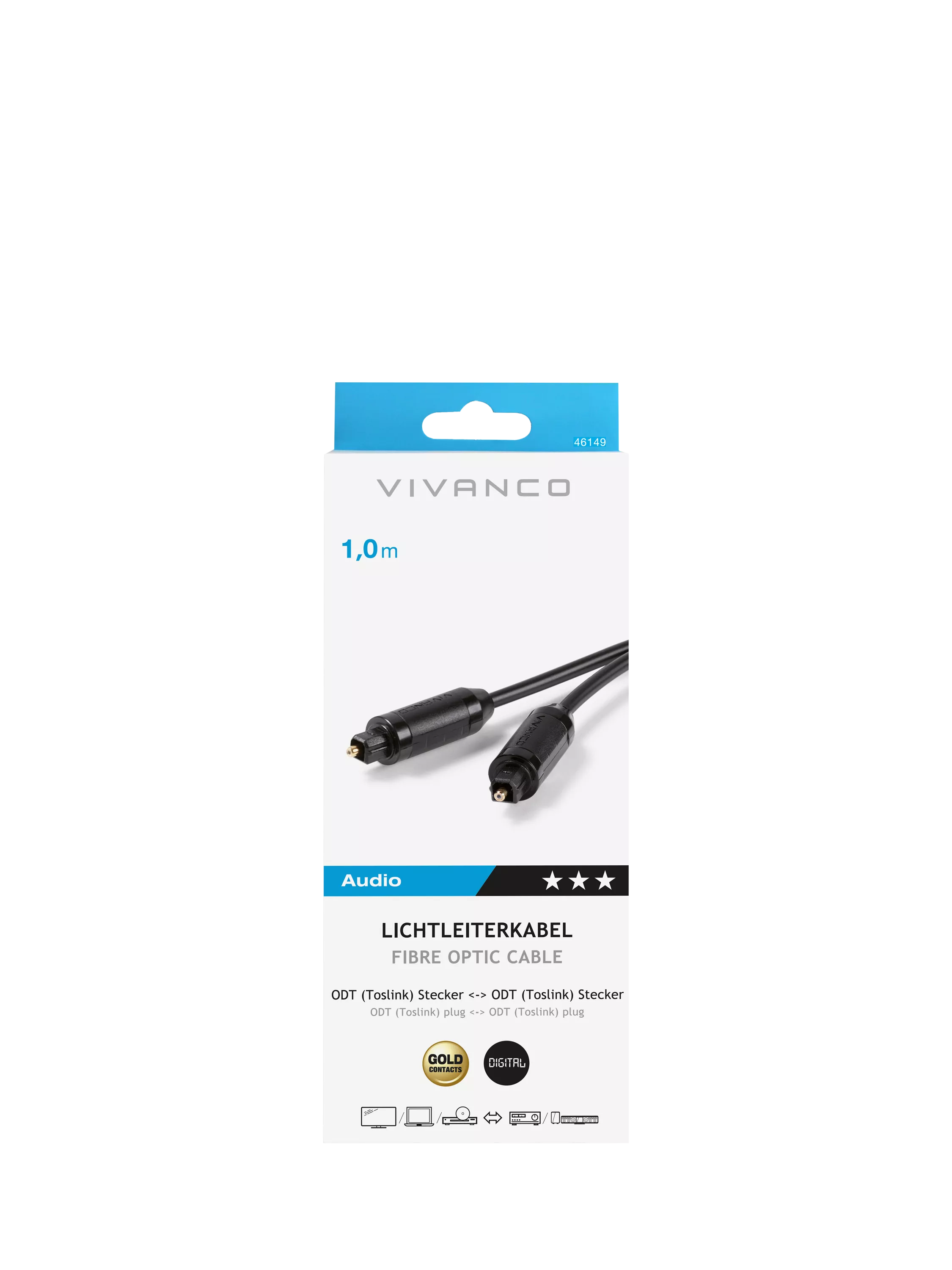 Vivanco fibre optic cable black 1m (British brand)