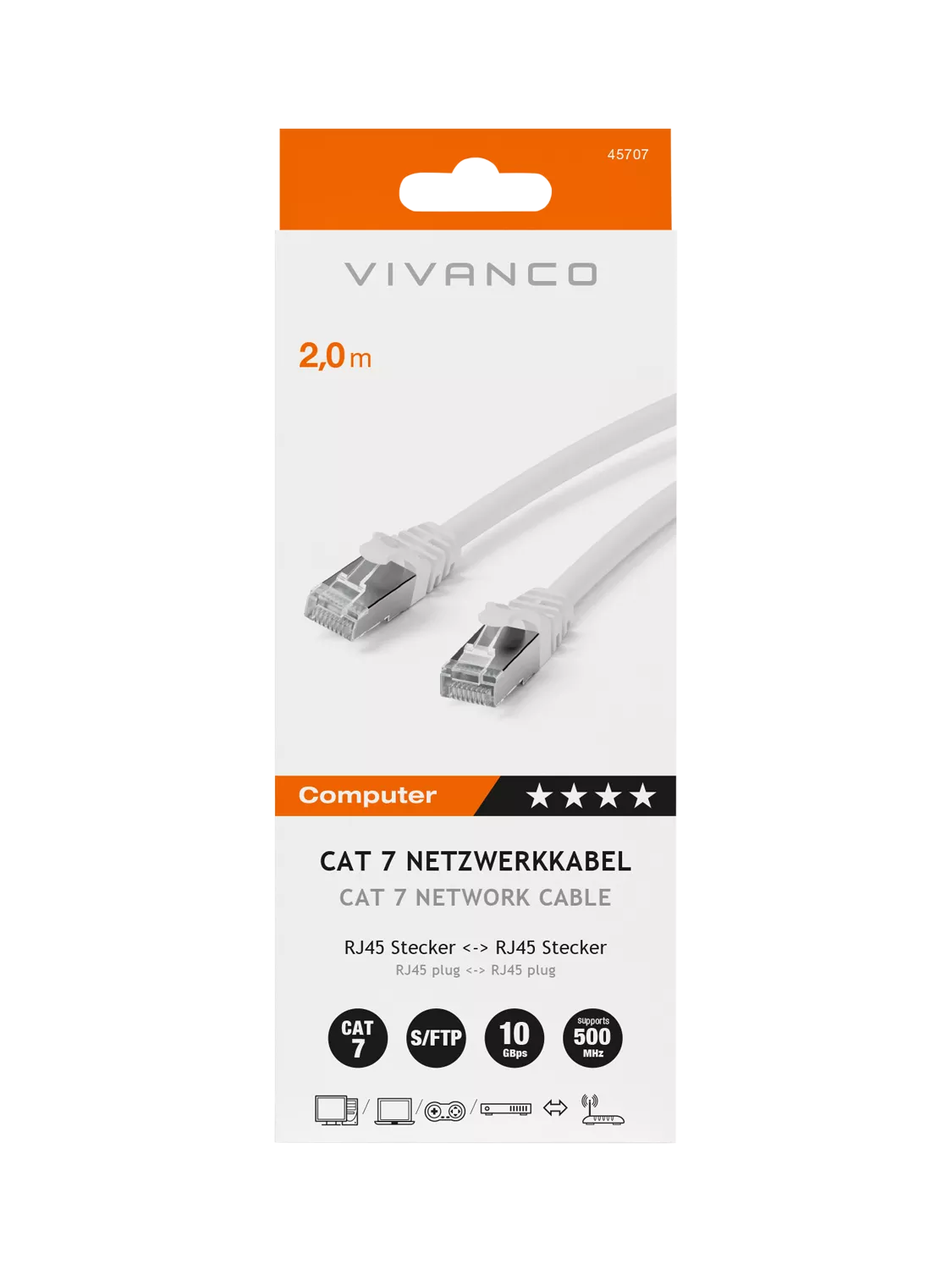 Vivanco Cat 7 Ethernet cable 2m white (British brand)