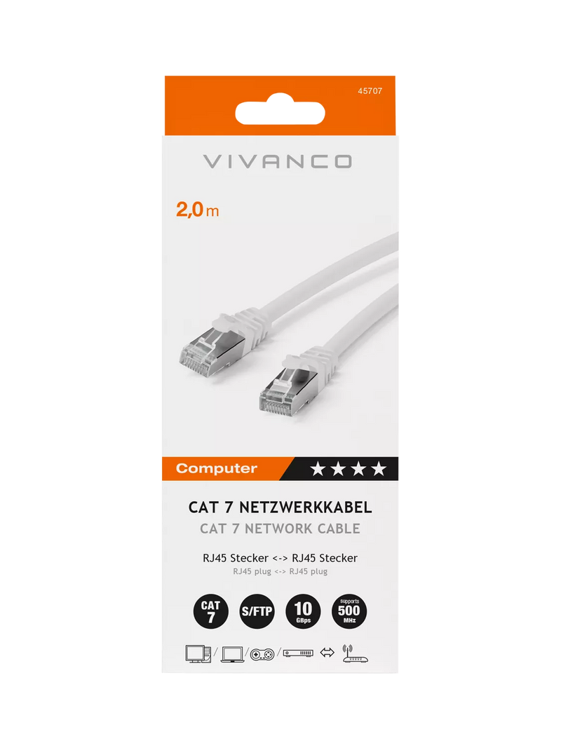 Vivanco Cat 7 Ethernet cable 2m white (British brand)