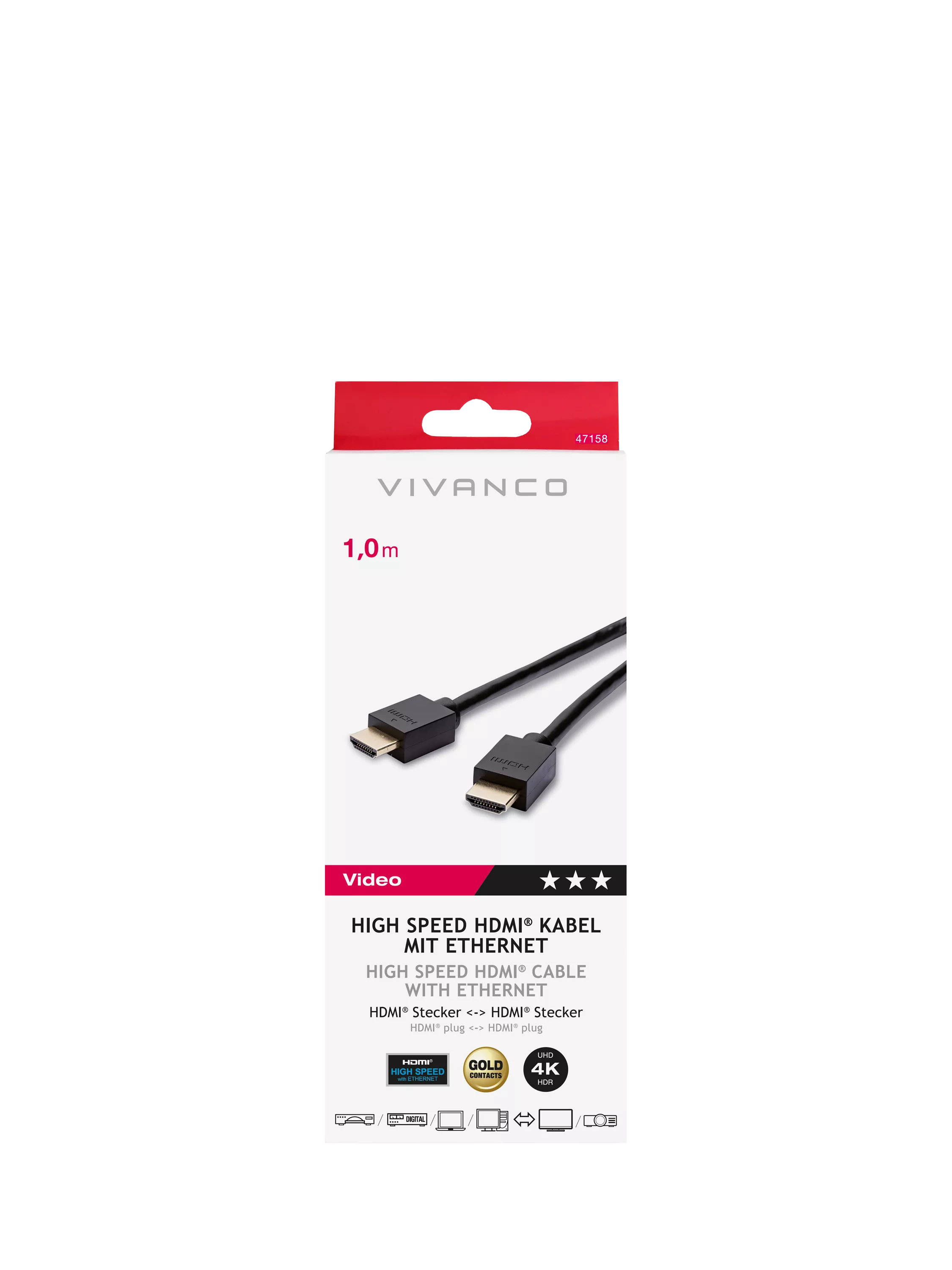 Vivanco 4K HDMI cable 1m black, UK version