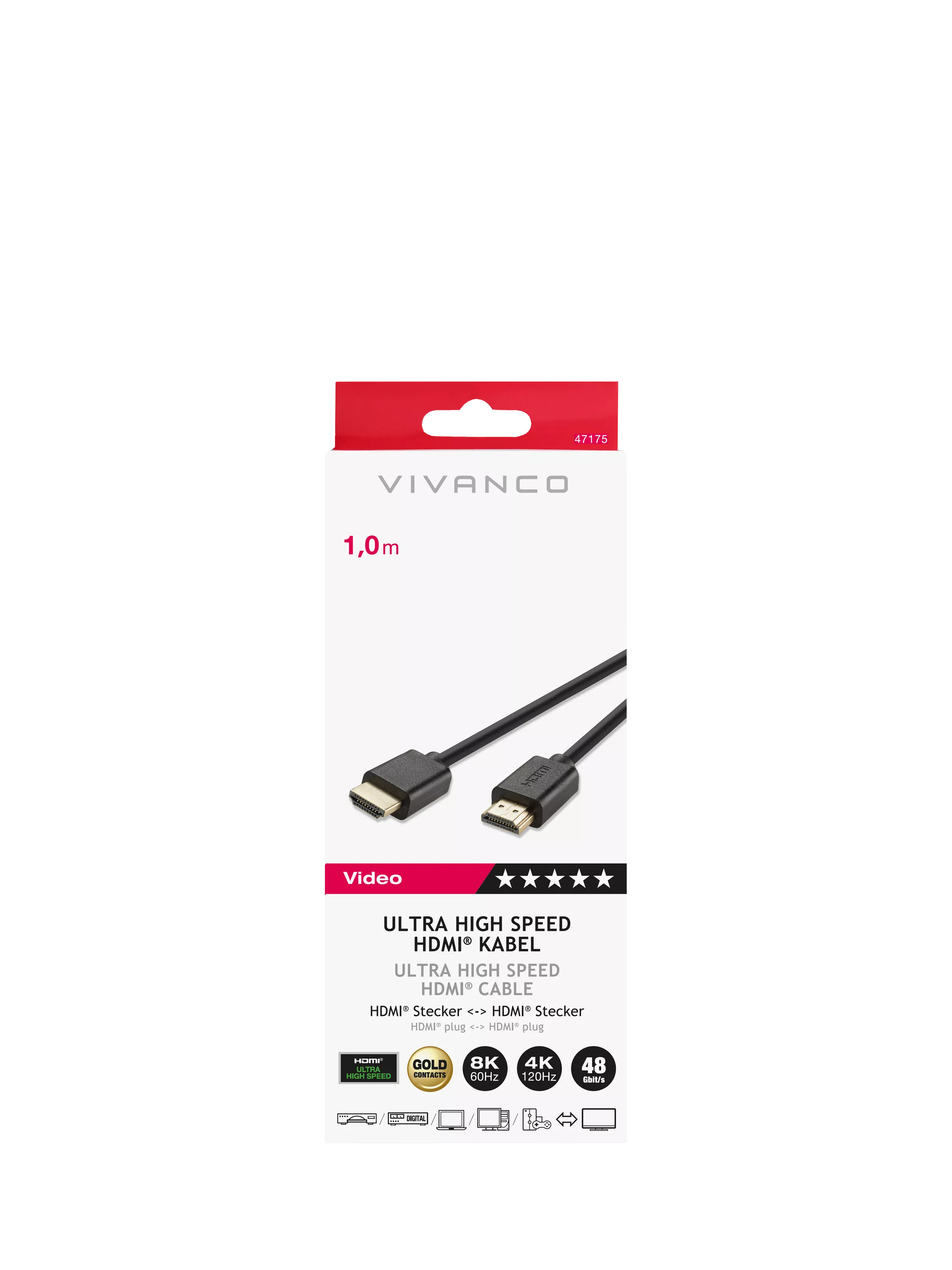Vivanco 8K HDMI cable 1m black, imported from the UK