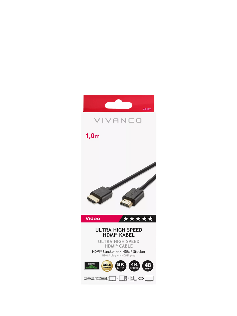 Vivanco 8K HDMI cable 1m black, imported from the UK