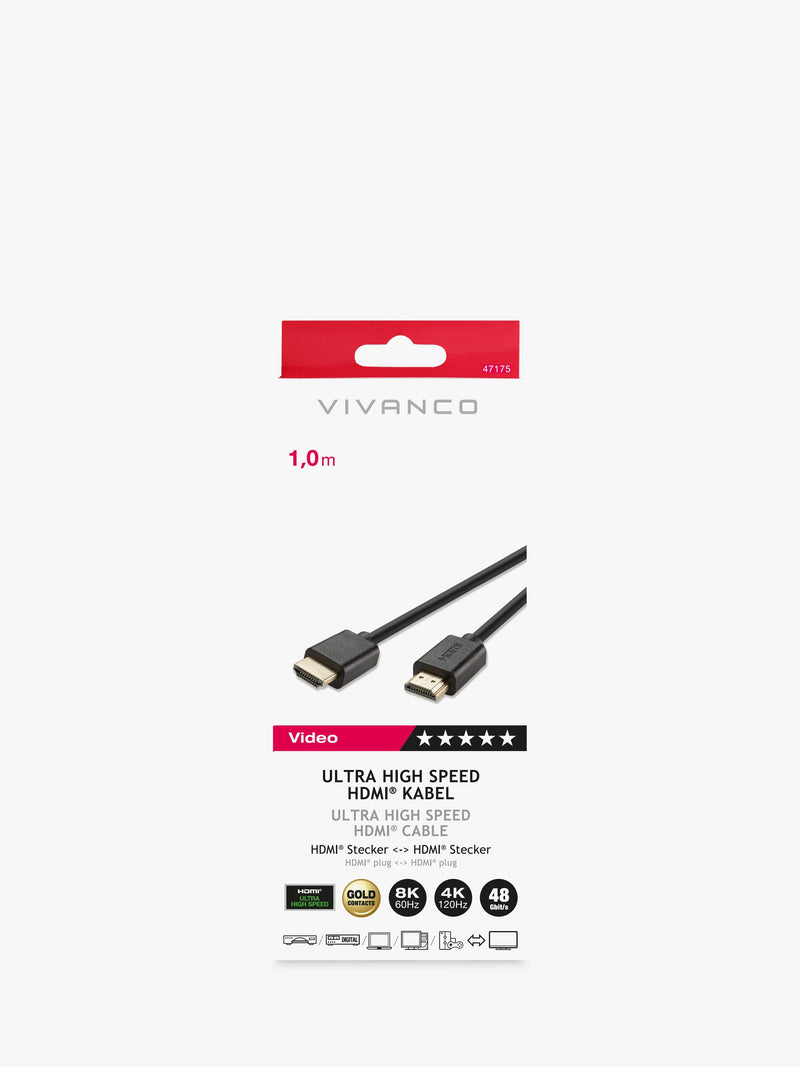 Vivanco 8K HDMI cable 1m black, imported from the UK
