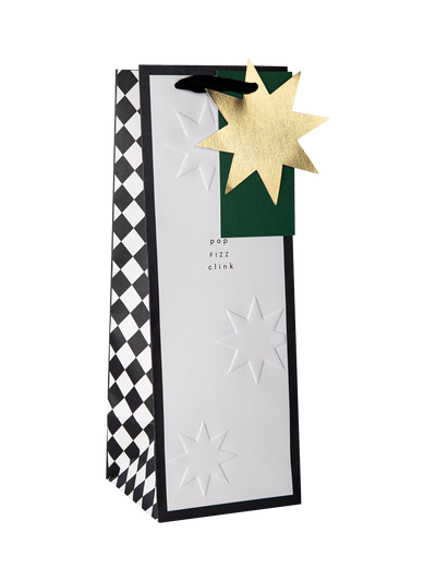 John Lewis Hall & Co Memento Luxe White and Black Bottle Gift Bag, 35cm- Buy online at McGrocer