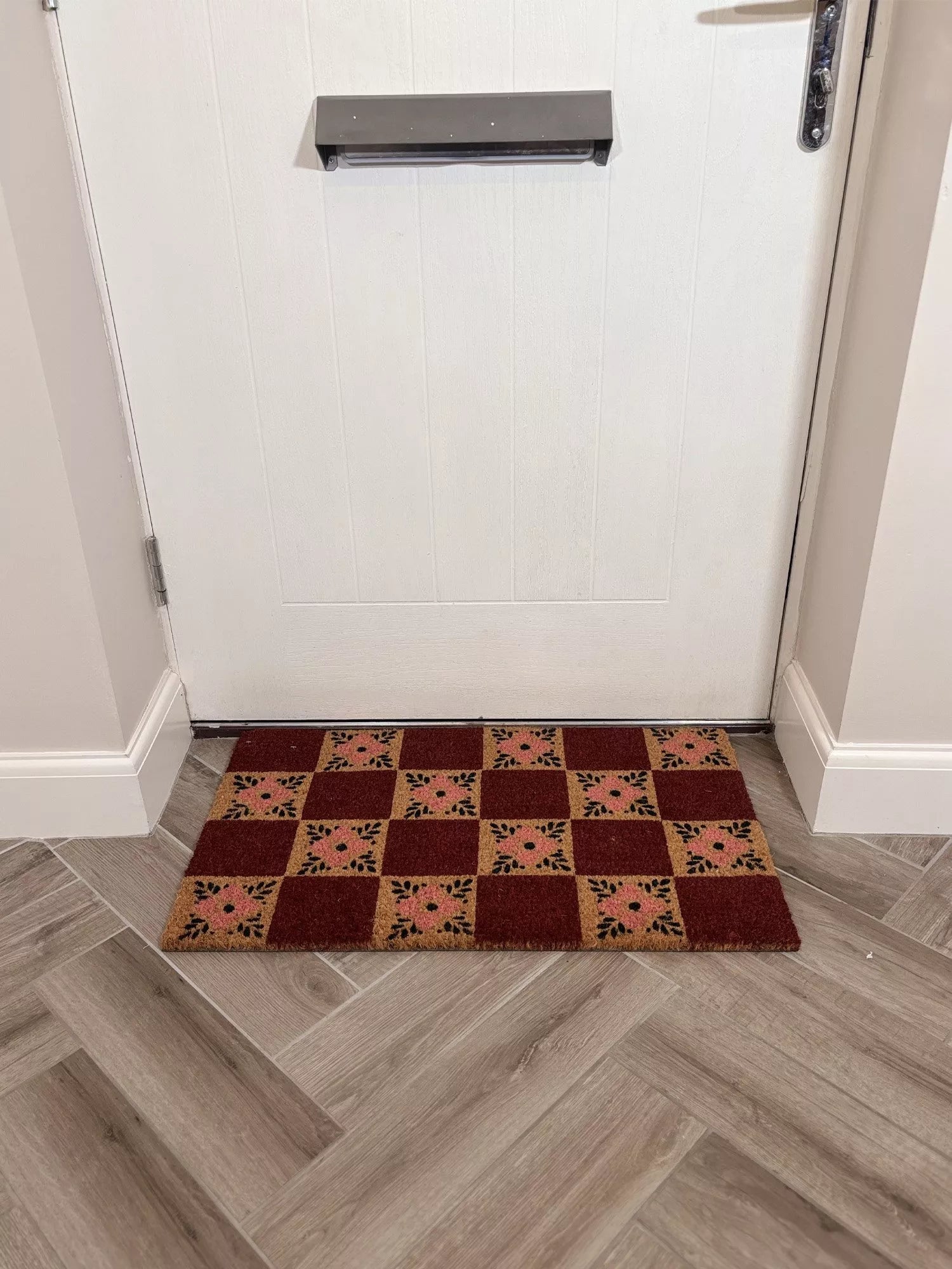 John Lewis floral checkerboard door mat in pink 45x75cm, UK version