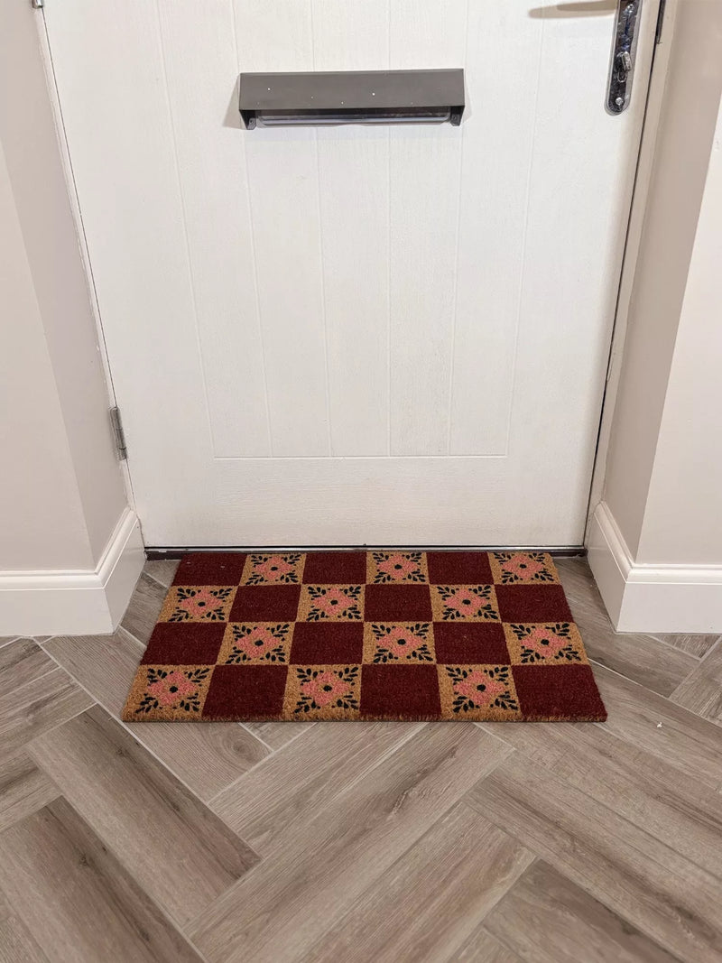 John Lewis floral checkerboard door mat in pink 45x75cm, UK version
