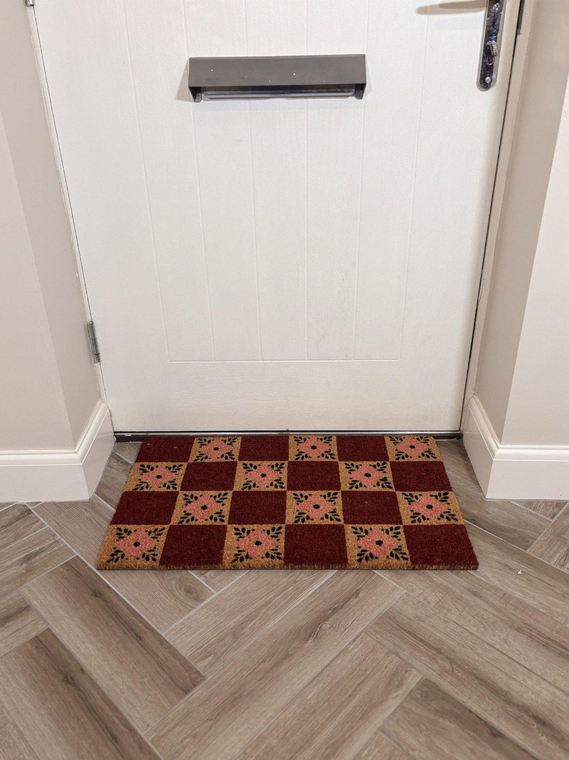 John Lewis floral checkerboard door mat in pink 45x75cm, UK version