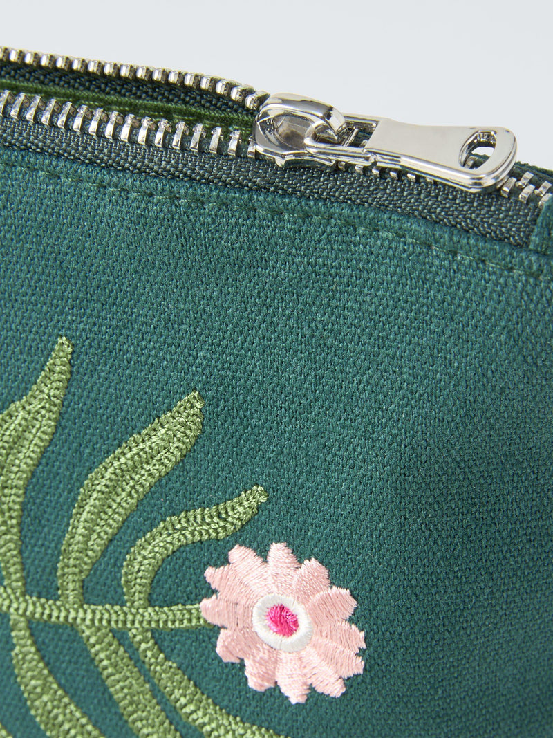 John Lewis small embroidered floral pouch bag green (British brand)