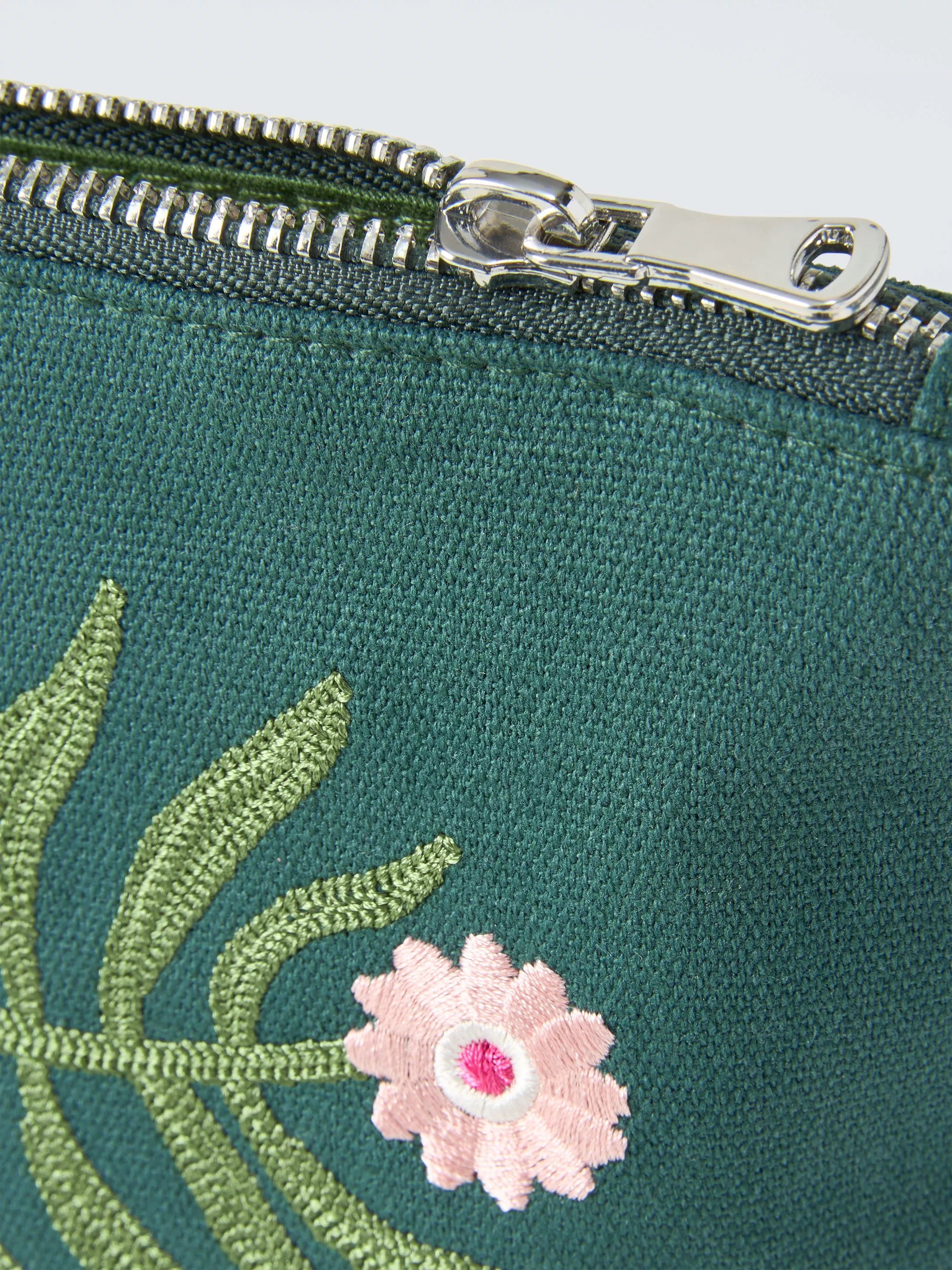 John Lewis small embroidered floral pouch bag green (British brand)