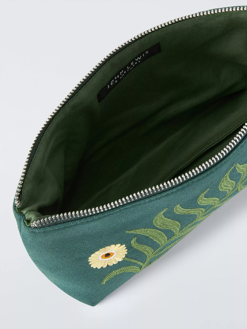 John Lewis small embroidered floral pouch bag green (British brand)